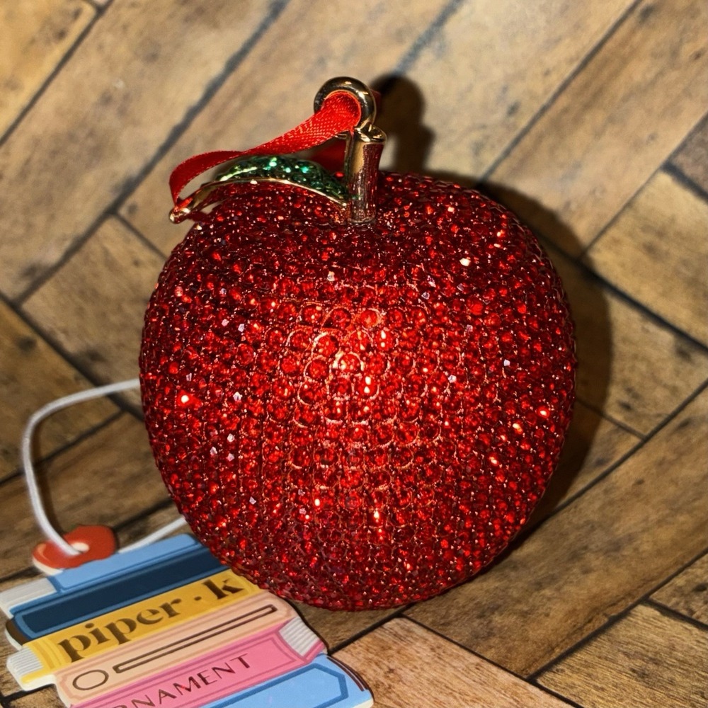 Piper K Teacher's Red Apple Ornament Pave Glass Crystals Collectible Gift